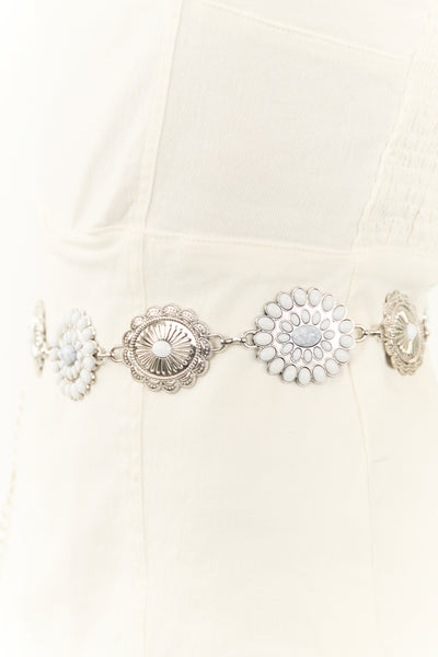 Silver Metallic Disc Flower Chain Link Belt