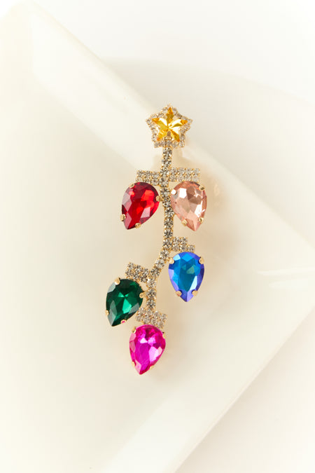 Silver Multicolor Christmas Light Gemstone Brooch Pin