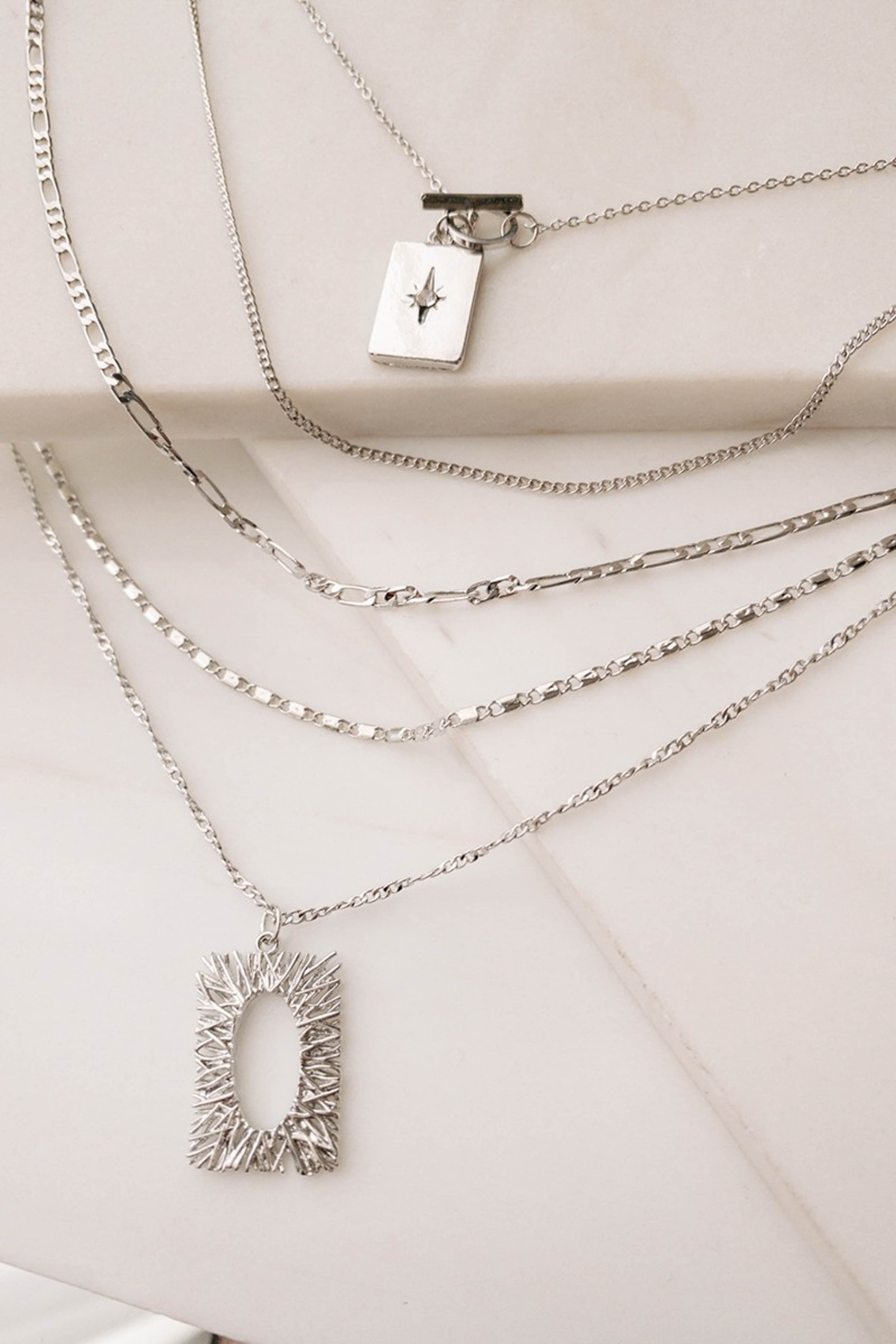 Silver Multilayered Charm Necklace