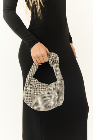 Silver Pave Rhinestone Knot Strap Handbag