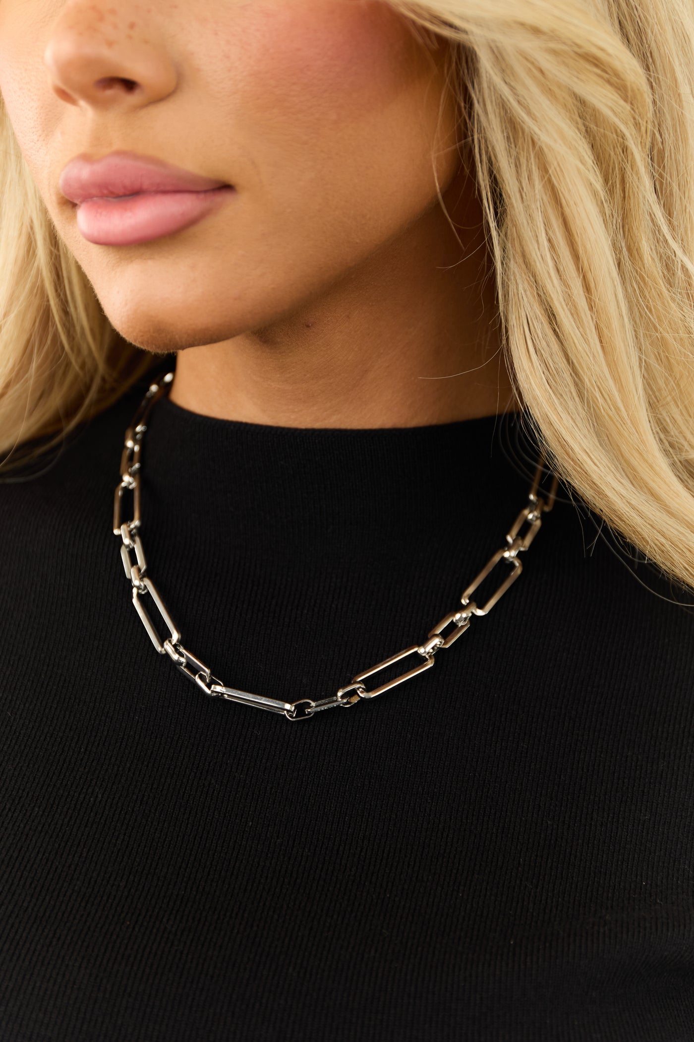 Silver Rectangle Chain Link Necklace