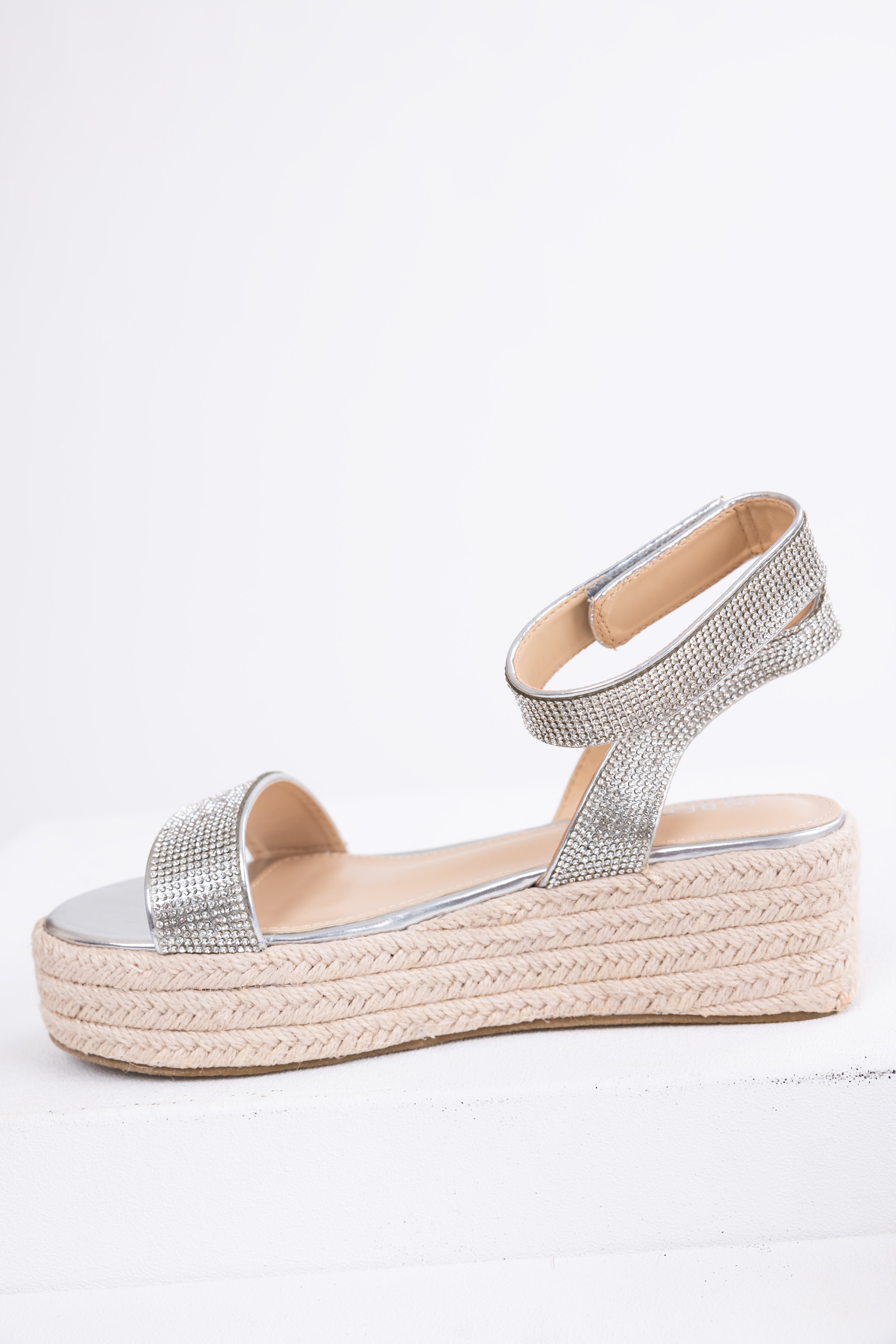 Silver Rhinestone Espadrille Platform Sandals