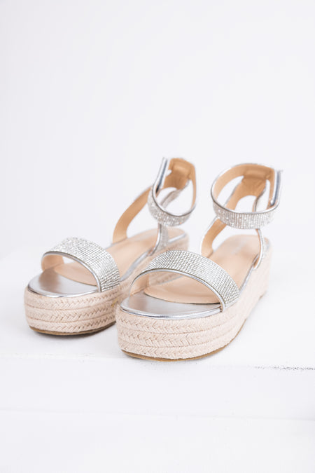 Silver Rhinestone Espadrille Platform Sandals