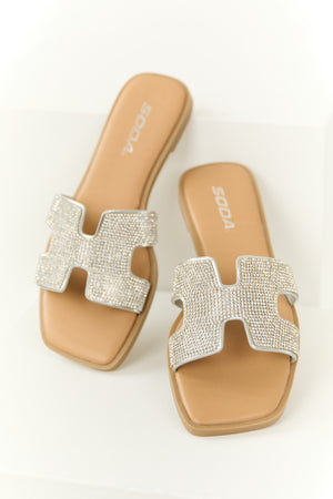 Silver Rhinestone Open Toed Slip On Sandals