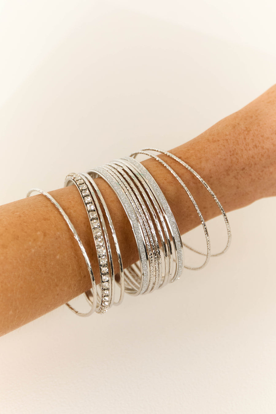 Silver Textured Metallic Bangle Bracelet Set