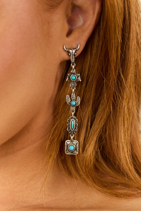 Silver Western Desert Themed Tiered Earrings