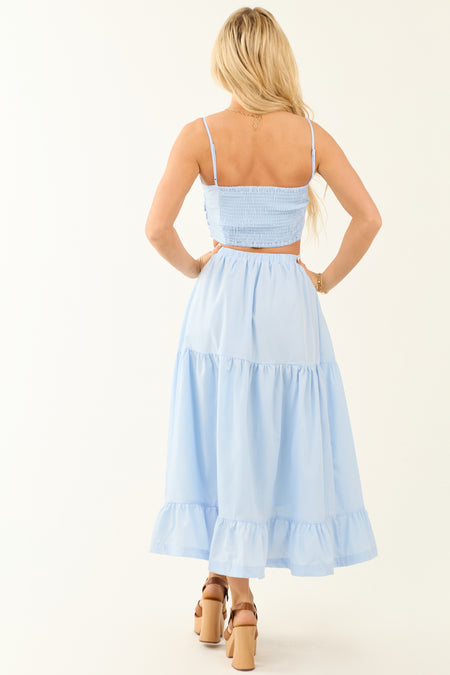 Sky Blue Ruched Crop Top and Maxi Skirt Set