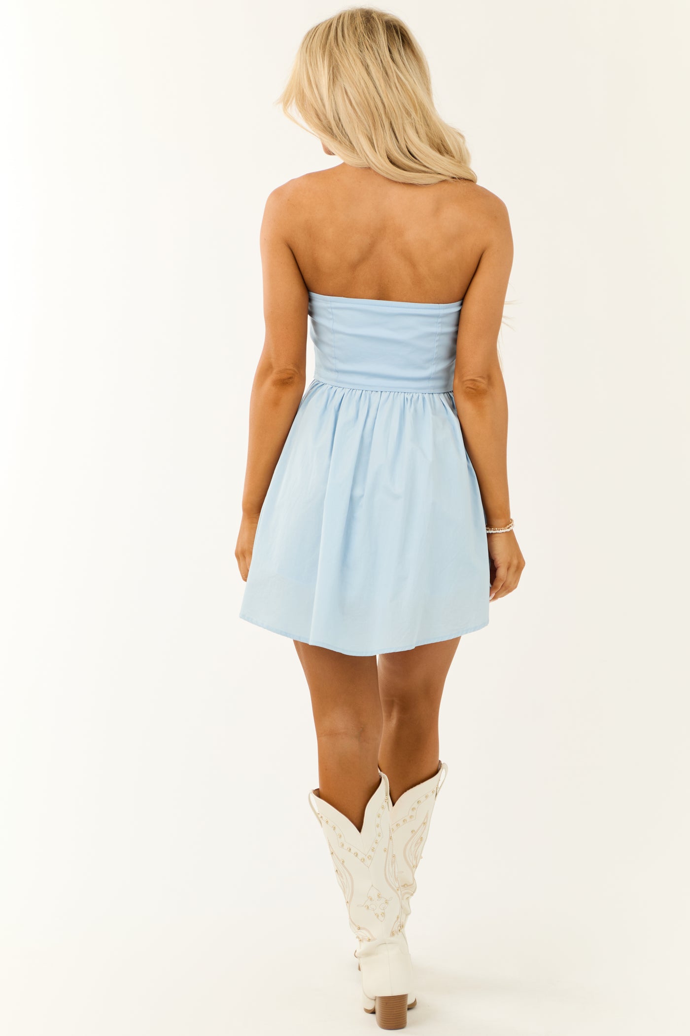 Sky Blue Strapless Corset Babydoll Mini Dress