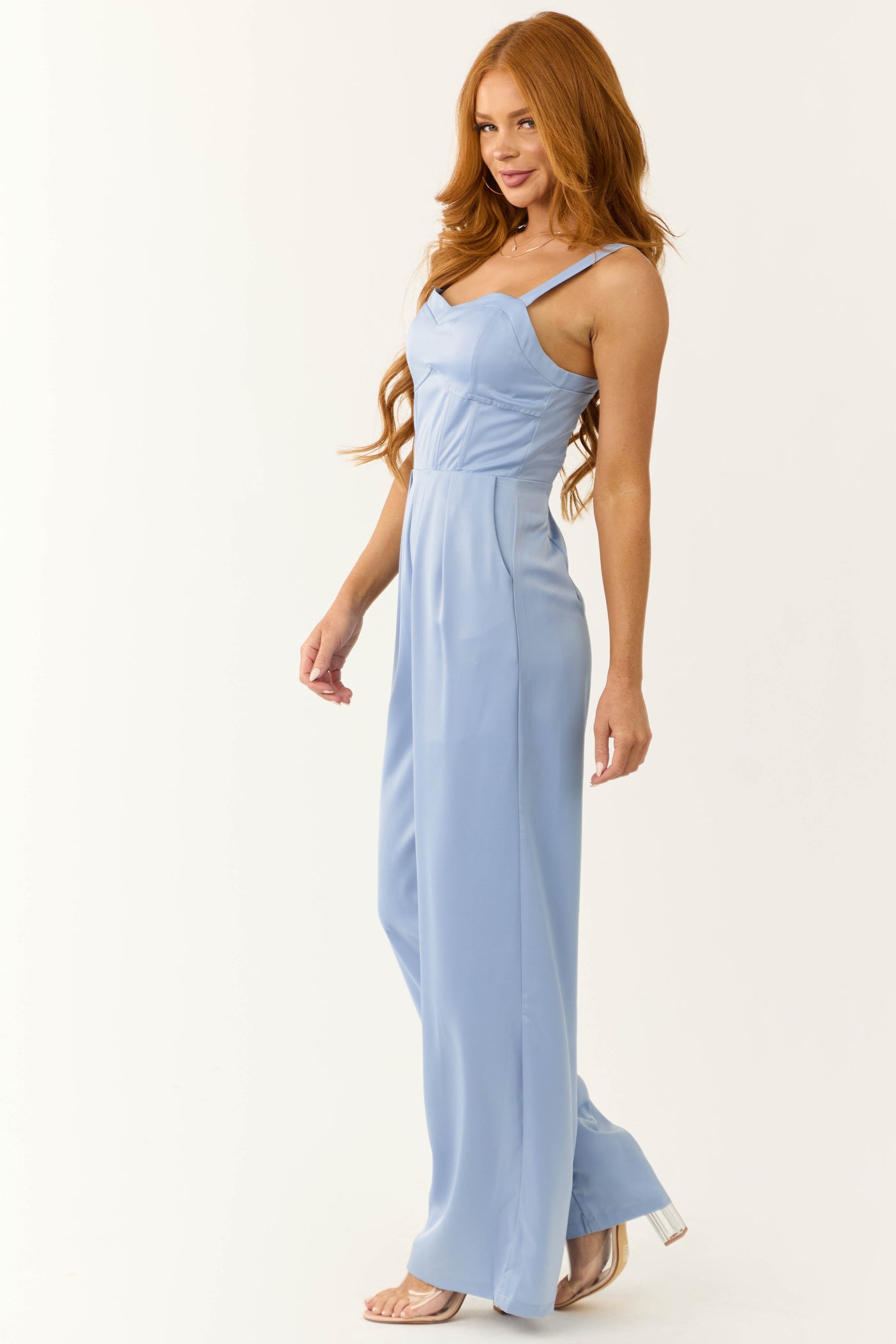 Slate Blue Sleeveless Sweetheart Neck Jumpsuit