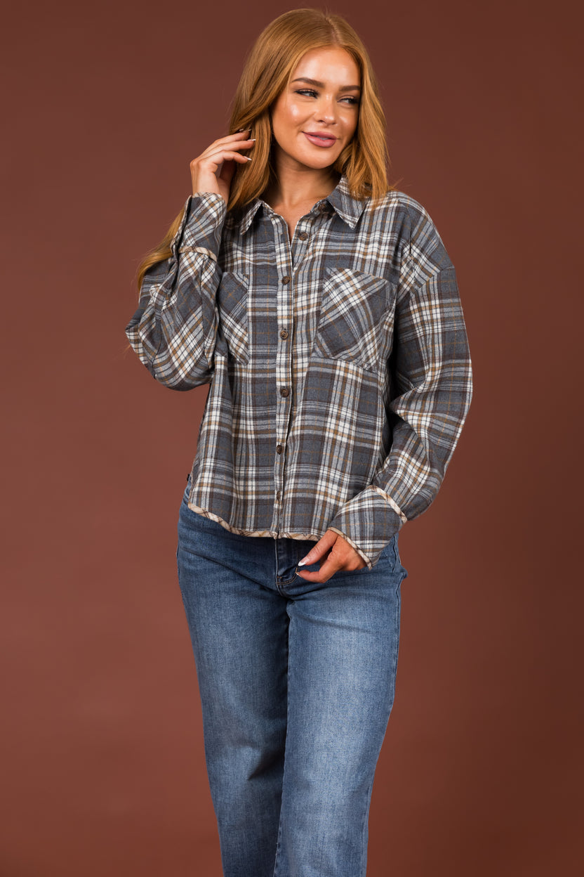 Slate Plaid Double Chest Pocket Soft Flannel