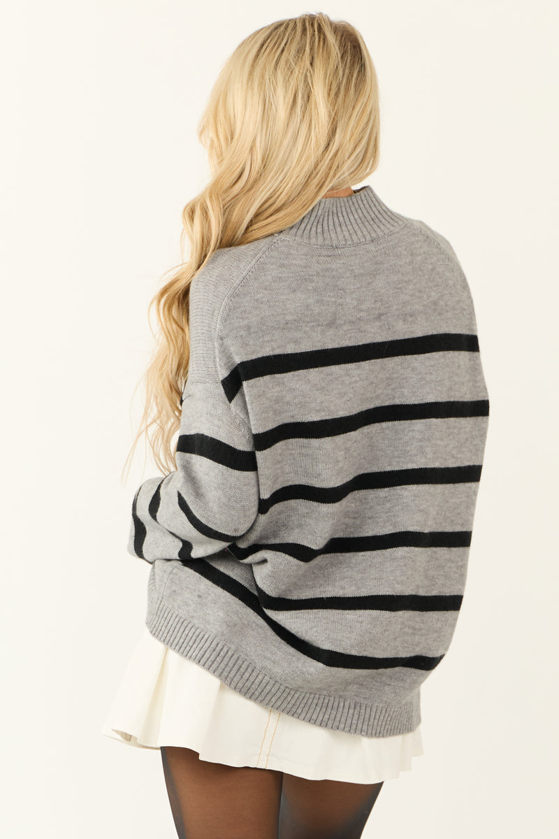 Slate Striped Mock Neck Long Sleeve Sweater