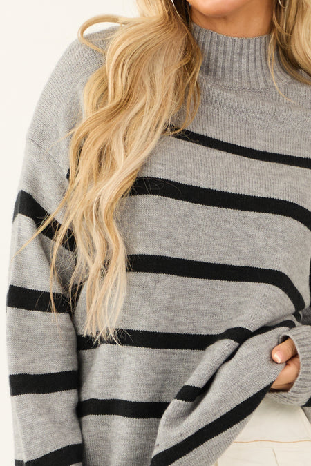 Slate Striped Mock Neck Long Sleeve Sweater