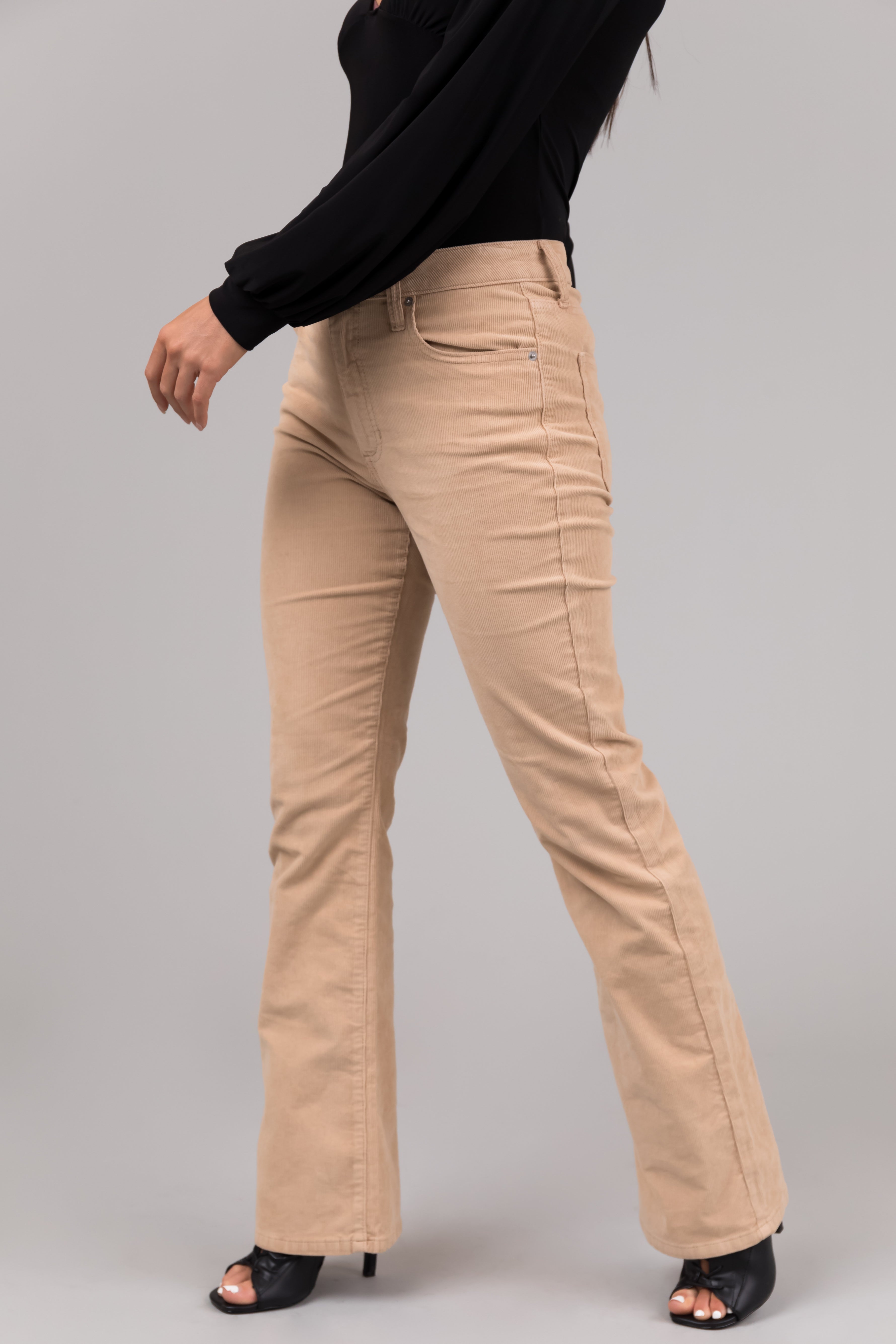 Sneak Peak Beige Corduroy Slim Bootcut Jeans