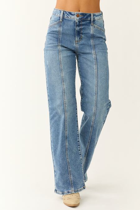 Sneak Peek High Rise Medium Wash Wide Leg Jeans