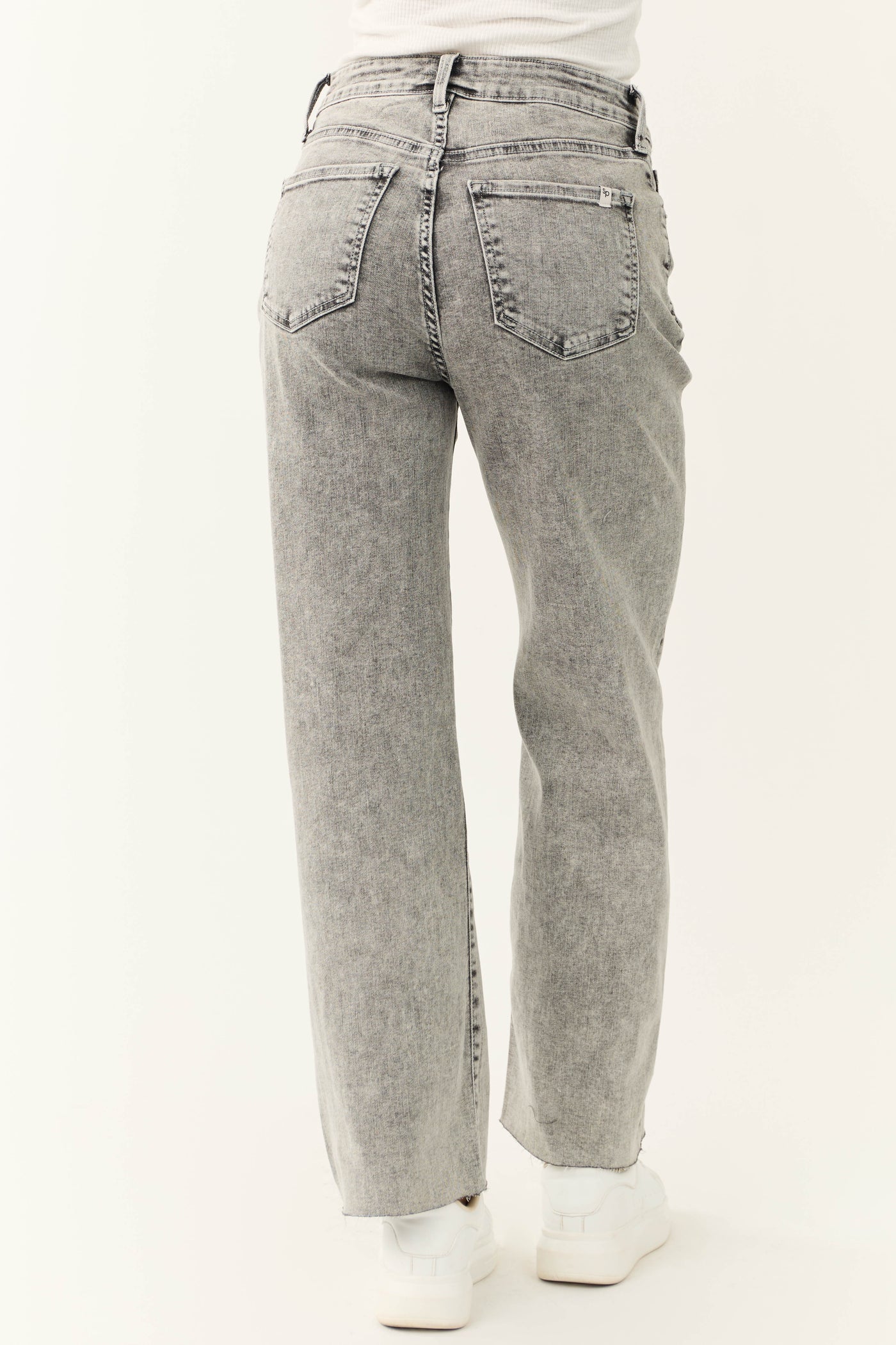 Sneak Peek Light Grey Acid Wash Wide Leg Jeans