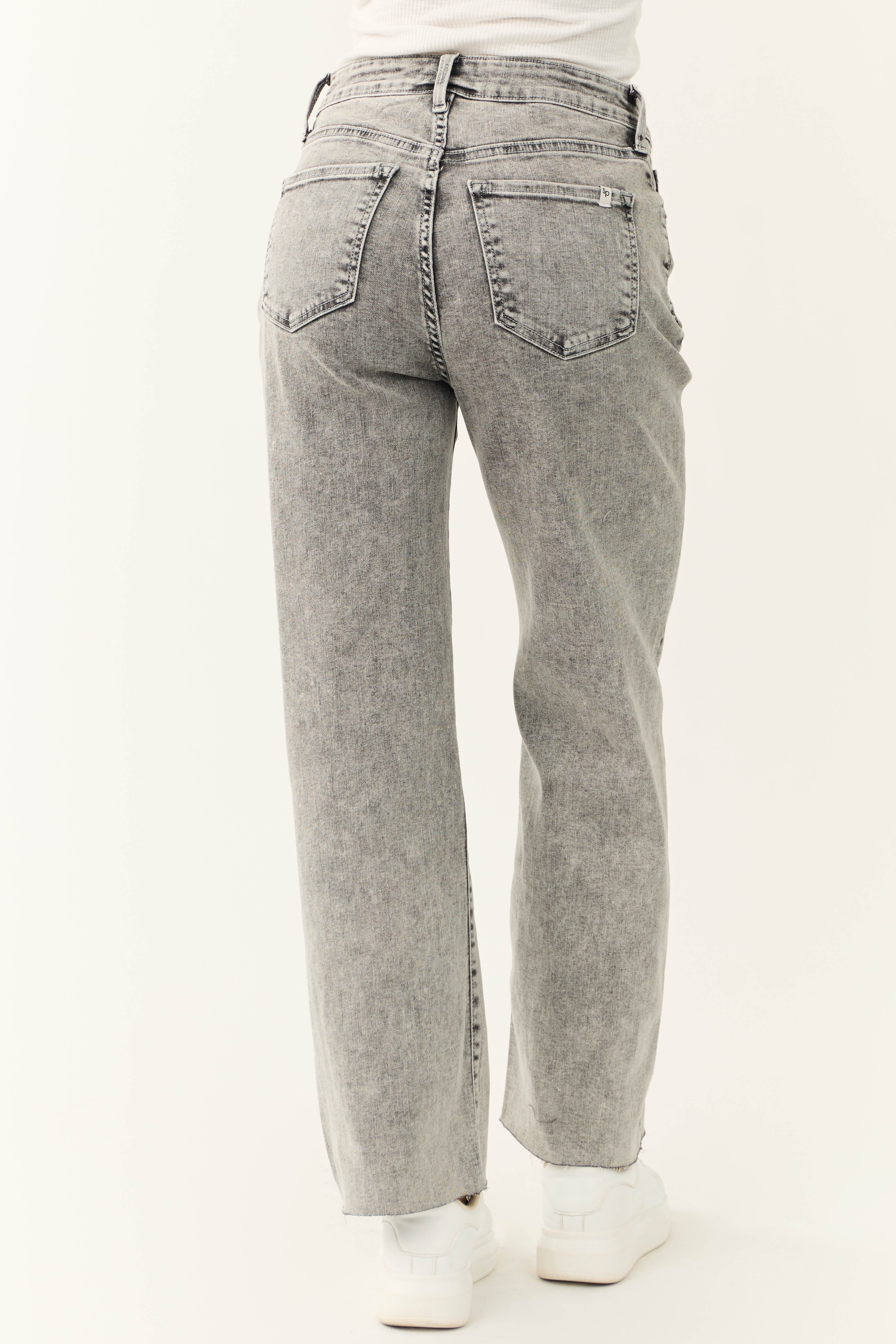 Sneak Peek Light Grey Acid Wash Wide Leg Jeans