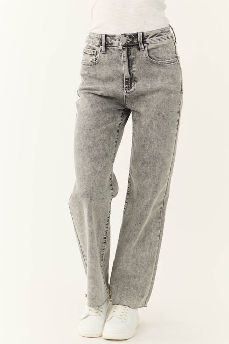 Sneak Peek Light Grey Acid Wash Wide Leg Jeans