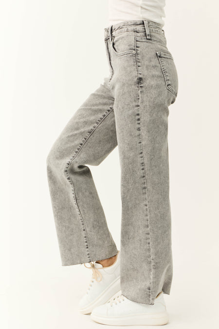 Sneak Peek Light Grey Acid Wash Wide Leg Jeans