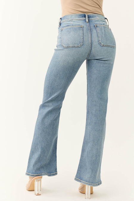 Sneak Peek Medium Light Wash Stretchy Slim Bootcut Jeans