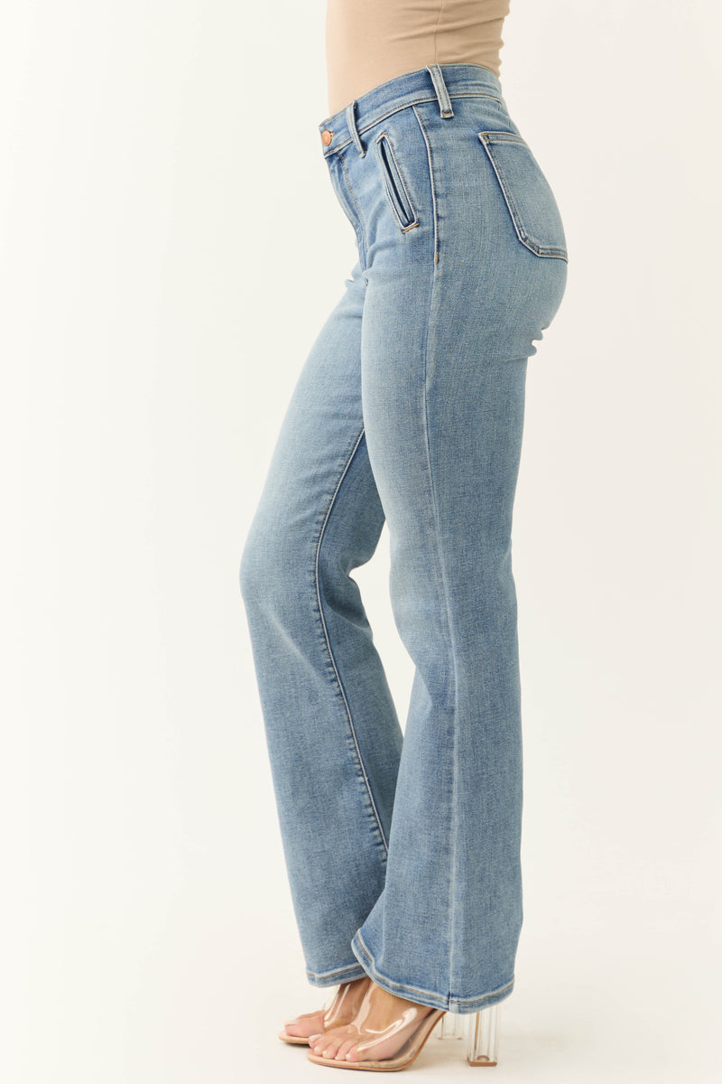 Sneak Peek Medium Light Wash Stretchy Slim Bootcut Jeans