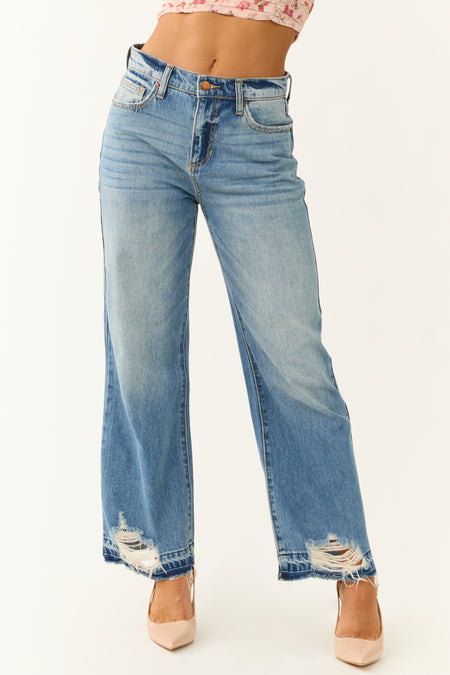 Sneak Peek Medium Wash Distressed Hem Jeans