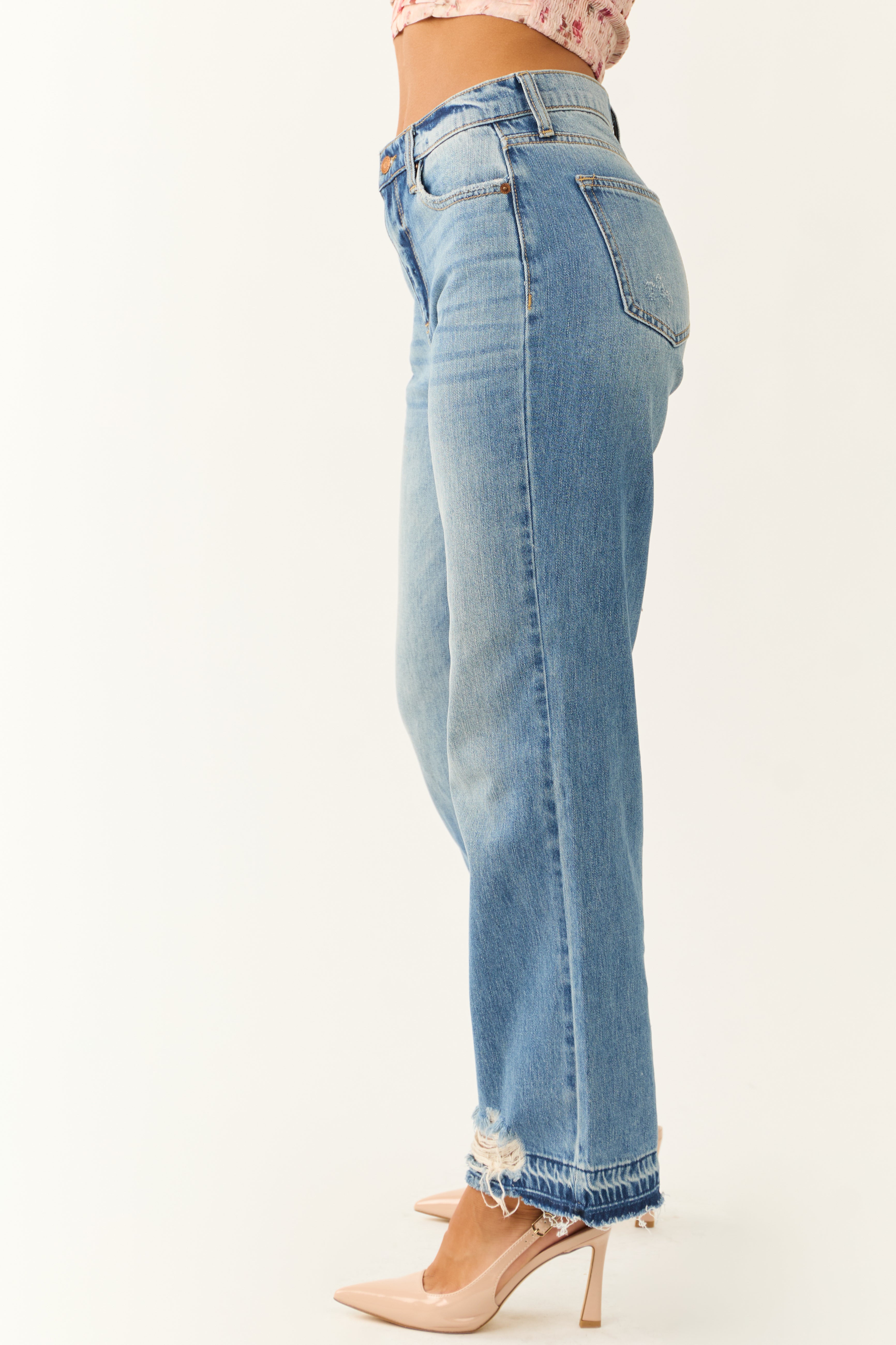 Sneak Peek Medium Wash Distressed Hem Jeans