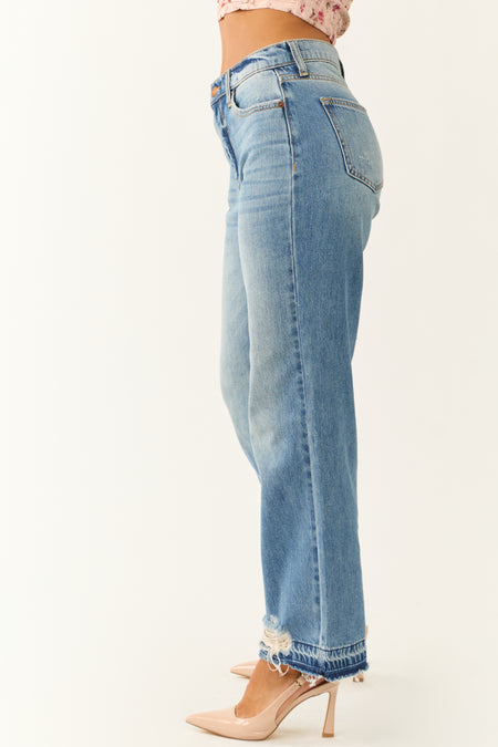 Sneak Peek Medium Wash Distressed Hem Jeans