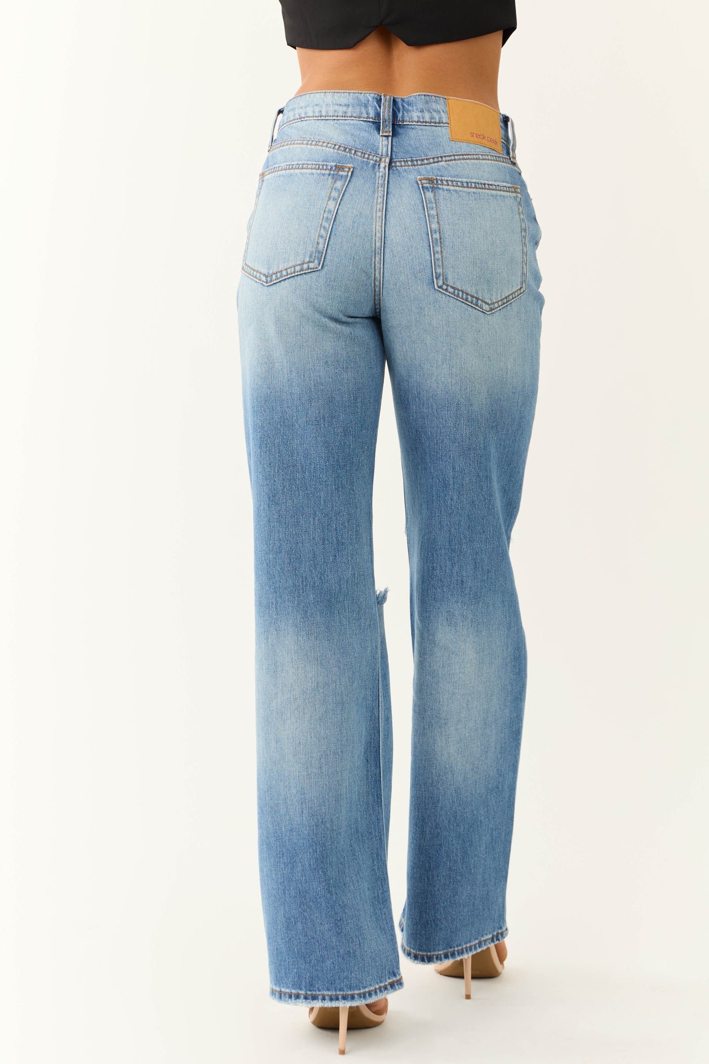 Sneak Peek Medium Wash Distressed Wide Jeans