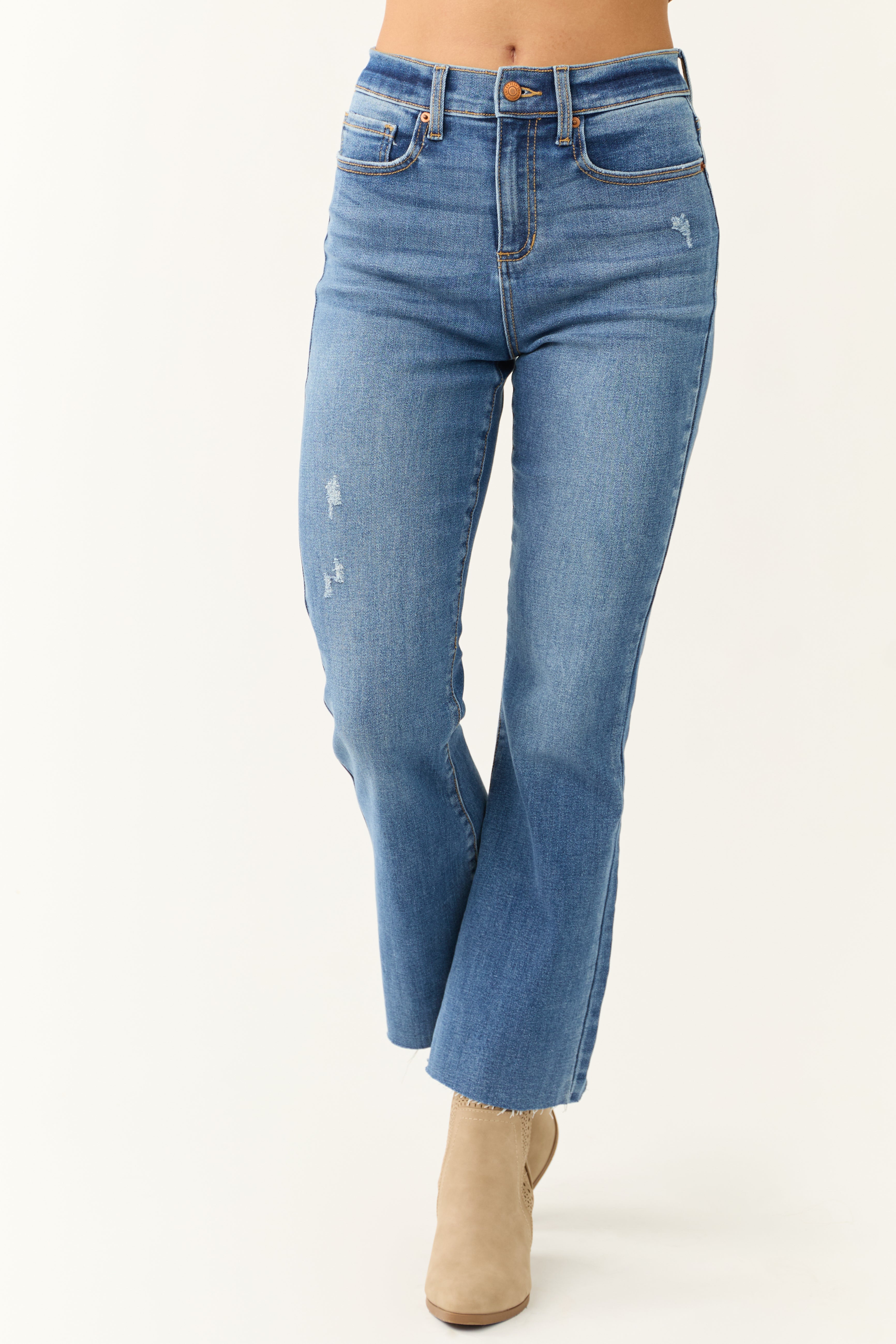 Sneak Peek Medium Wash High Rise Cropped Jeans