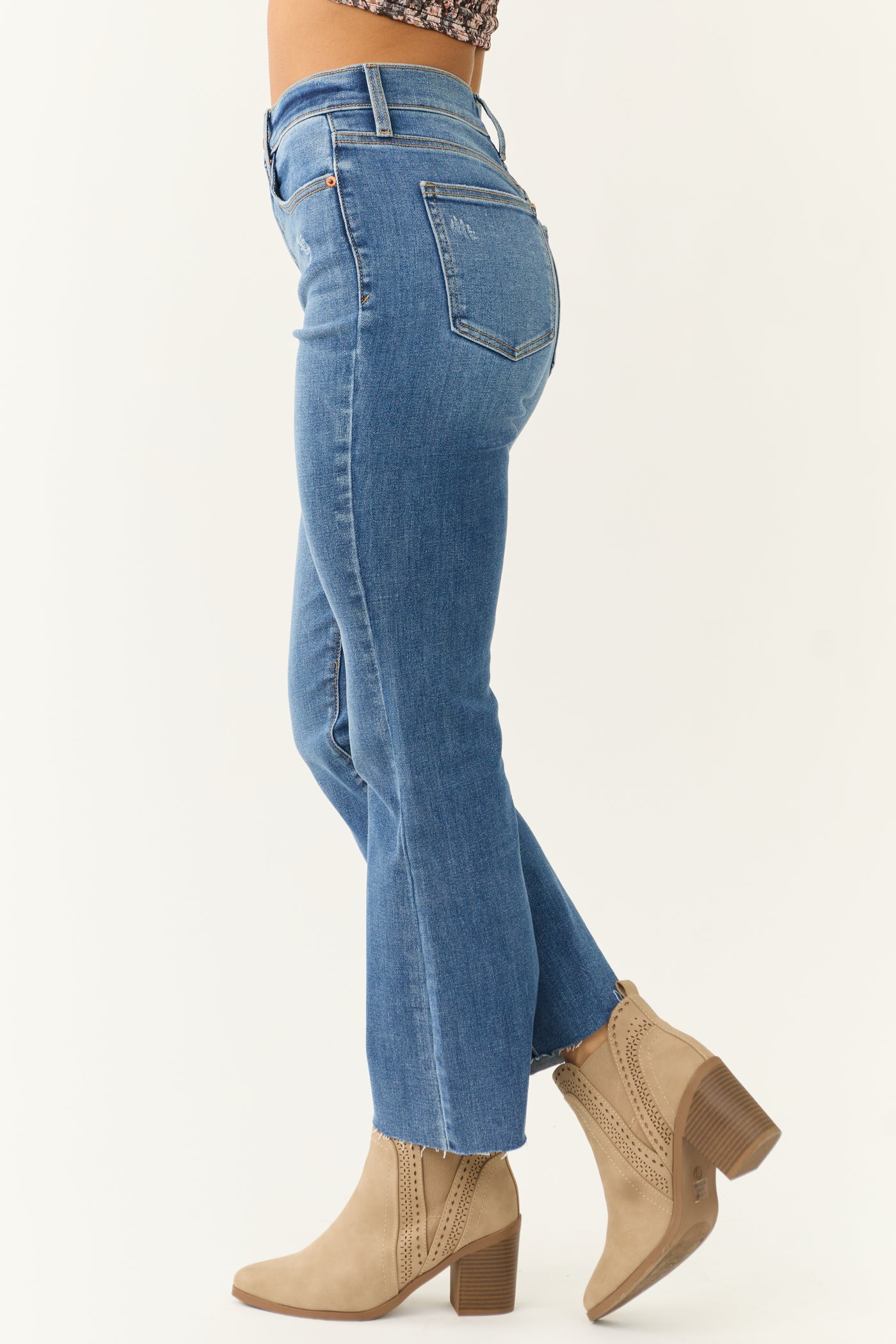 Sneak Peek Medium Wash High Rise Cropped Jeans