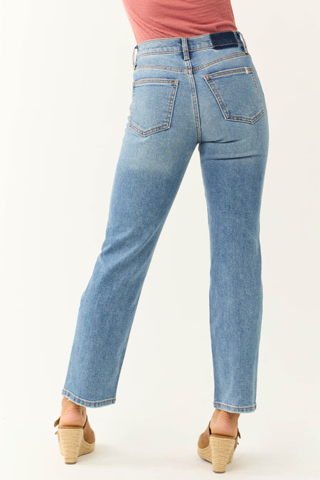 Sneak Peek Medium Wash High Rise Distressed Knee Jeans