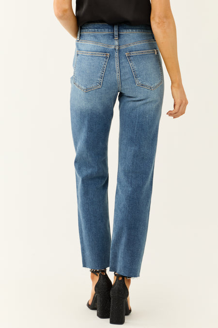 Sneak Peek Medium Wash High Rise Raw Hem Jeans