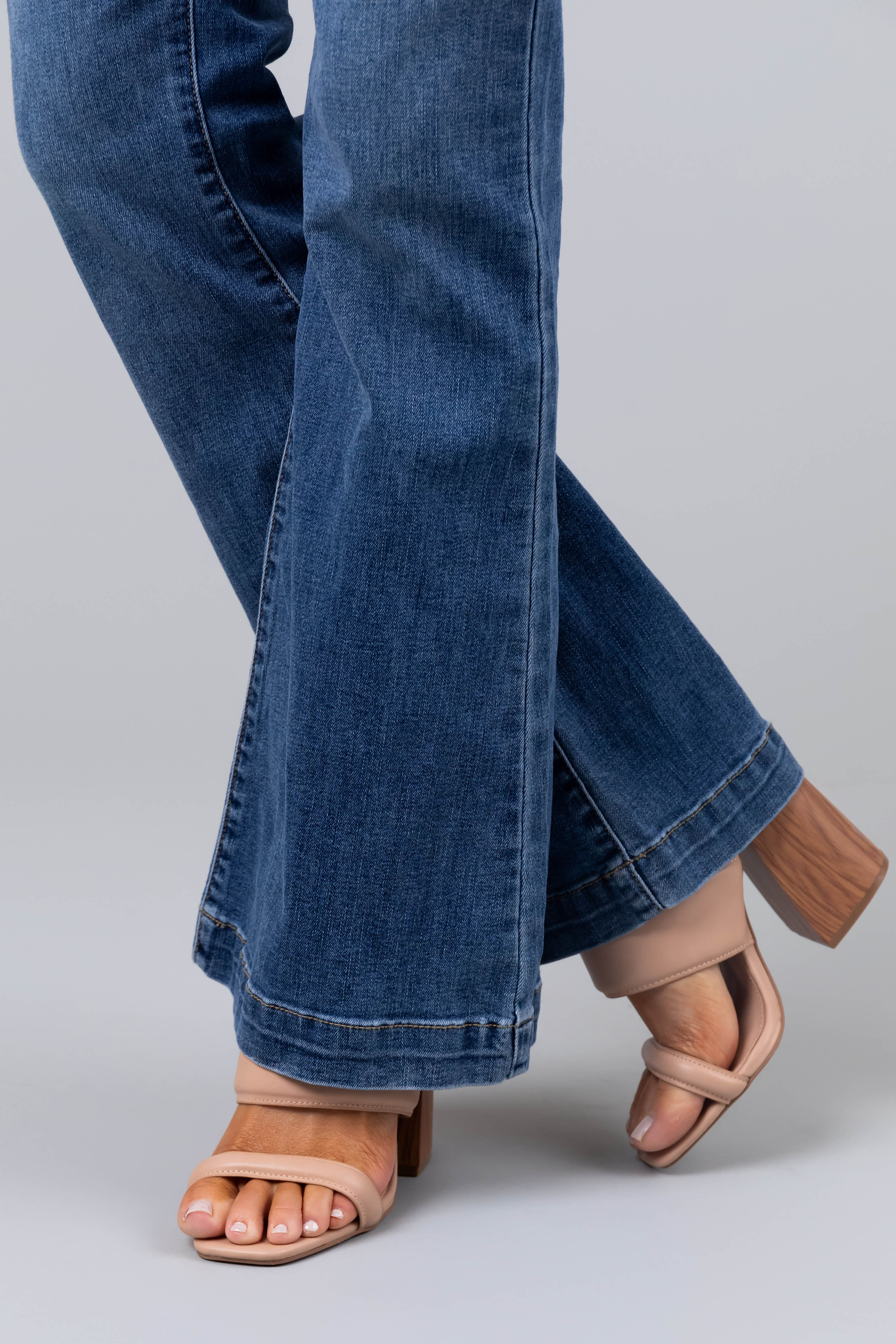 Sneak Peek Medium Wash Mid Rise Flare Jeans