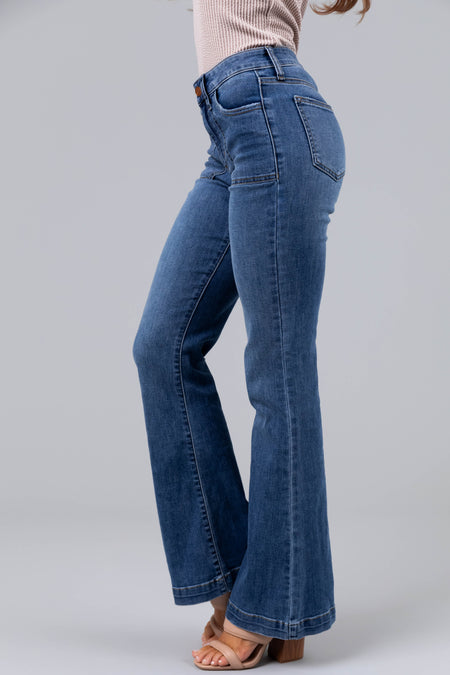 Sneak Peek Medium Wash Mid Rise Flare Jeans