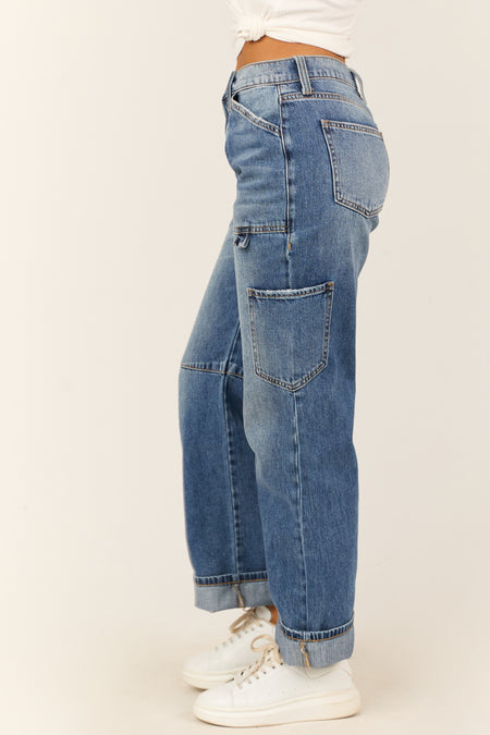 Sneak Peek Medium Wash Utility Straight Jeans