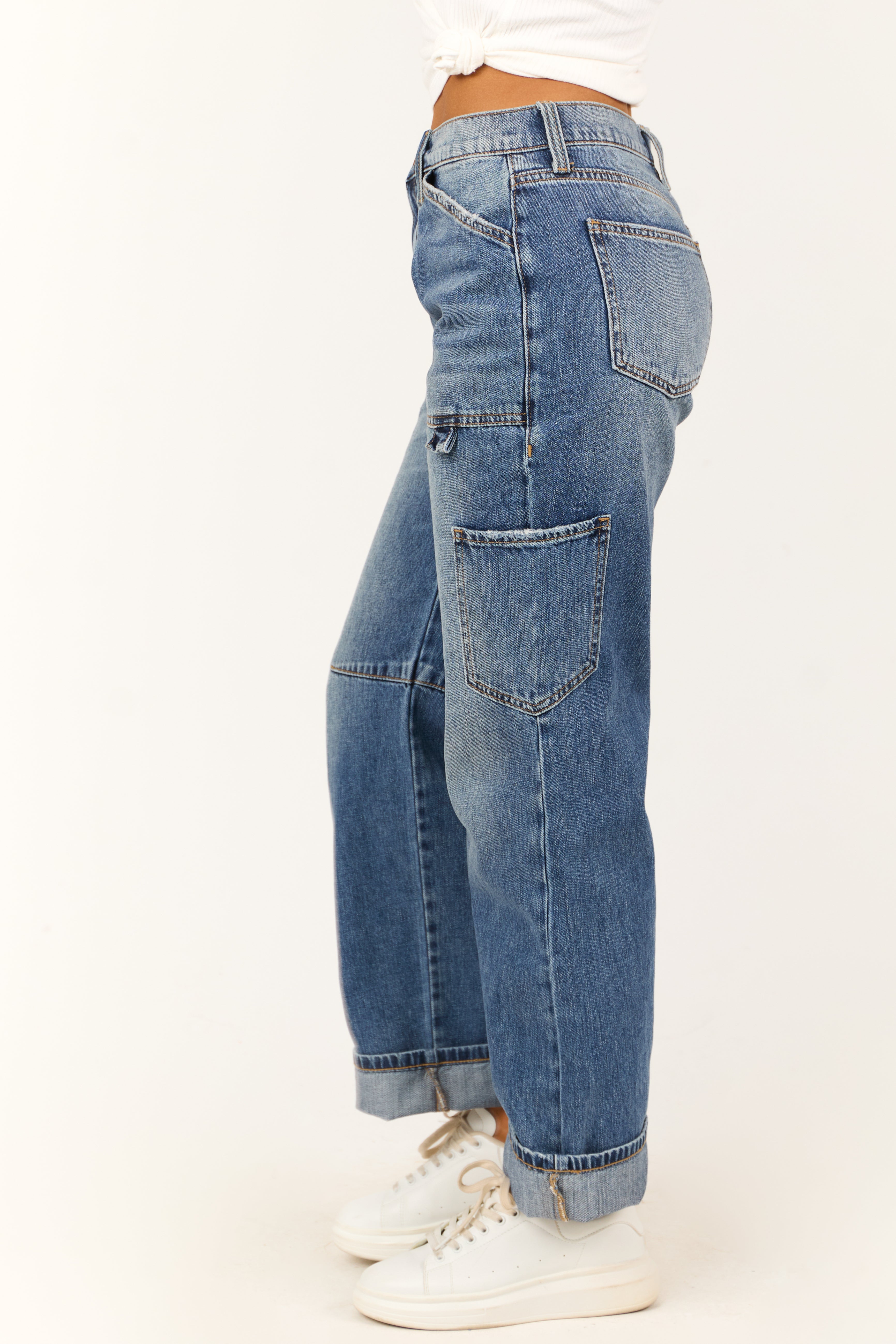 Sneak Peek Medium Wash Utility Straight Jeans