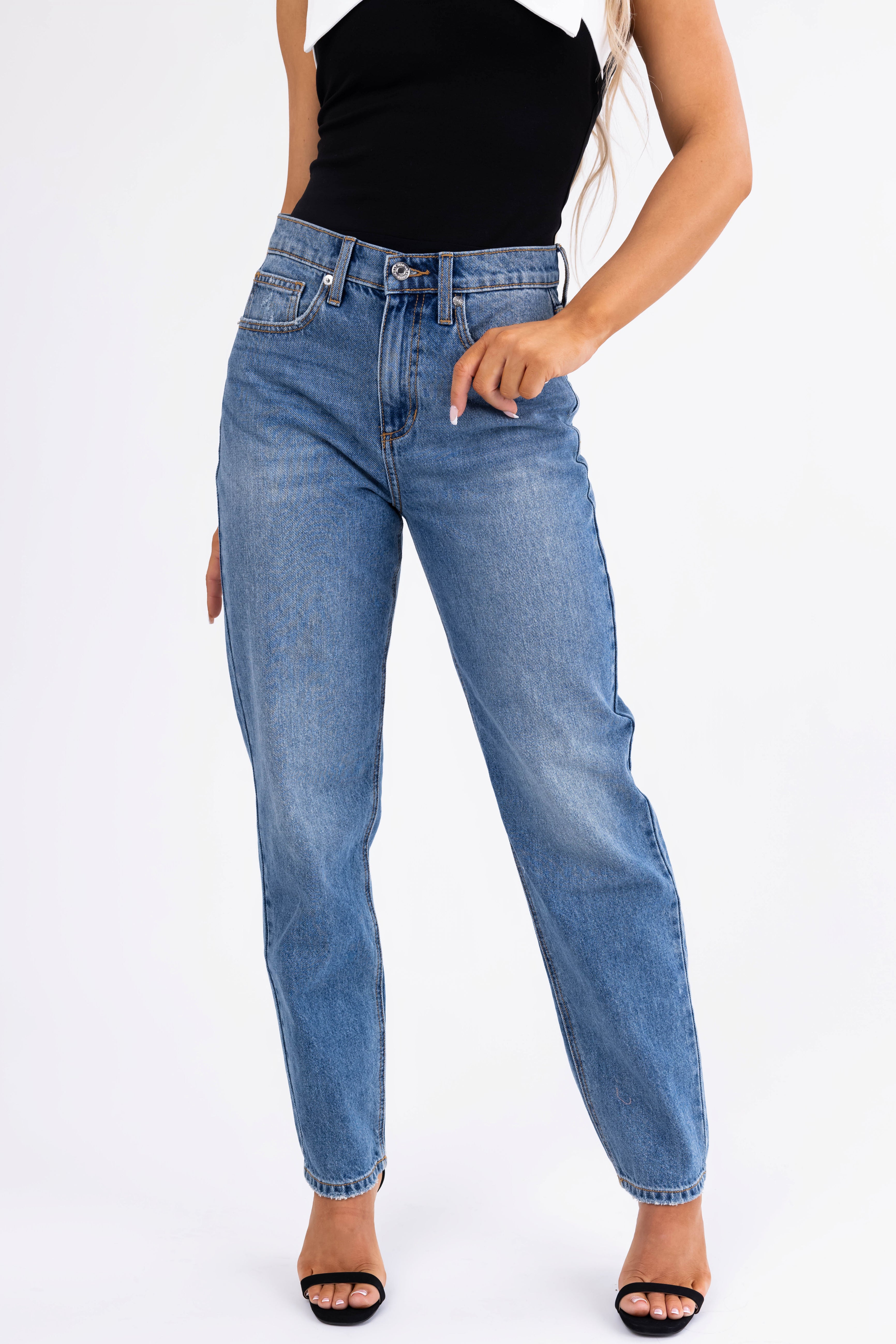 Sneak Peek Medium Wash Wide Leg Boyfriend Jeans