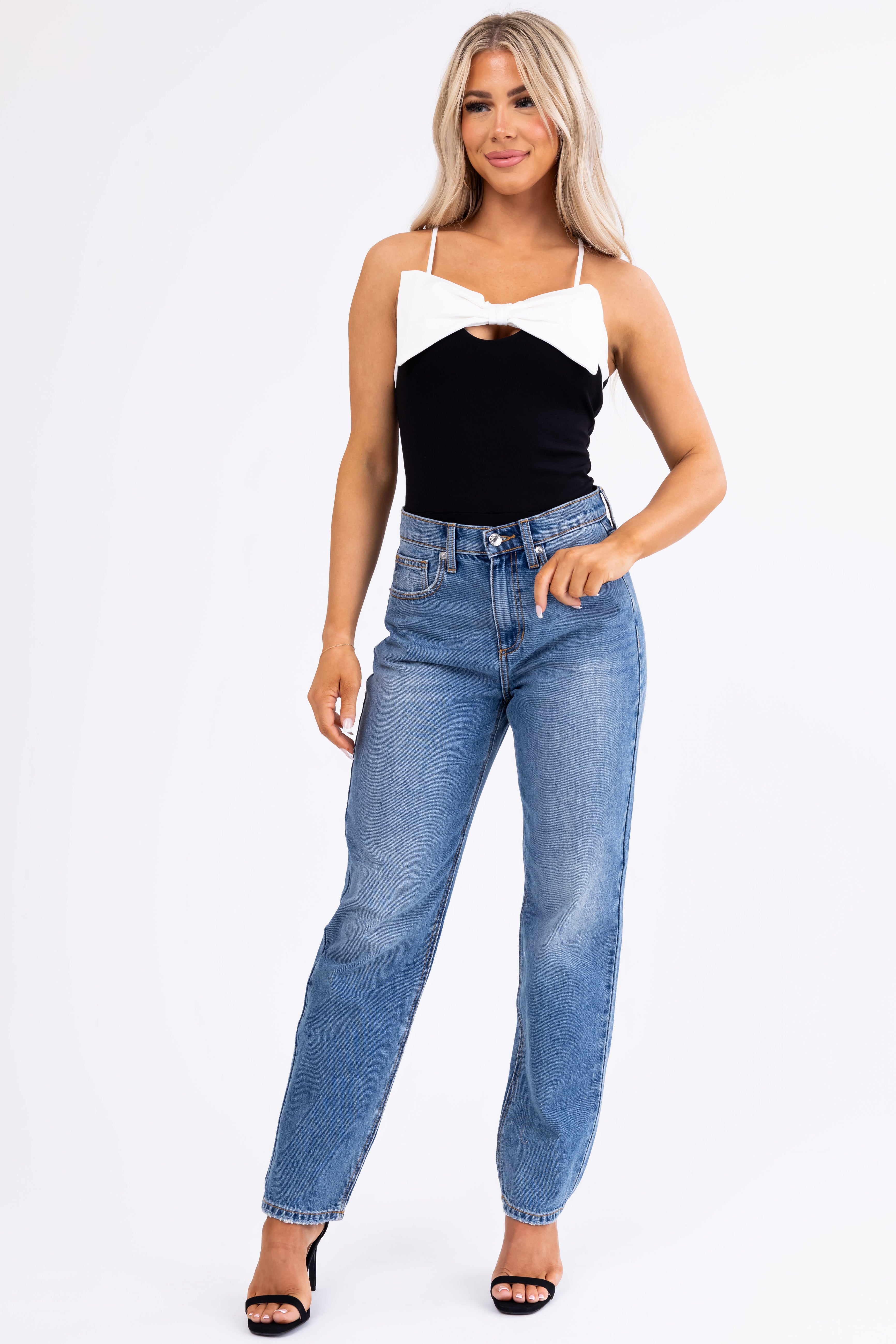 Sneak Peek Medium Wash Wide Leg Boyfriend Jeans