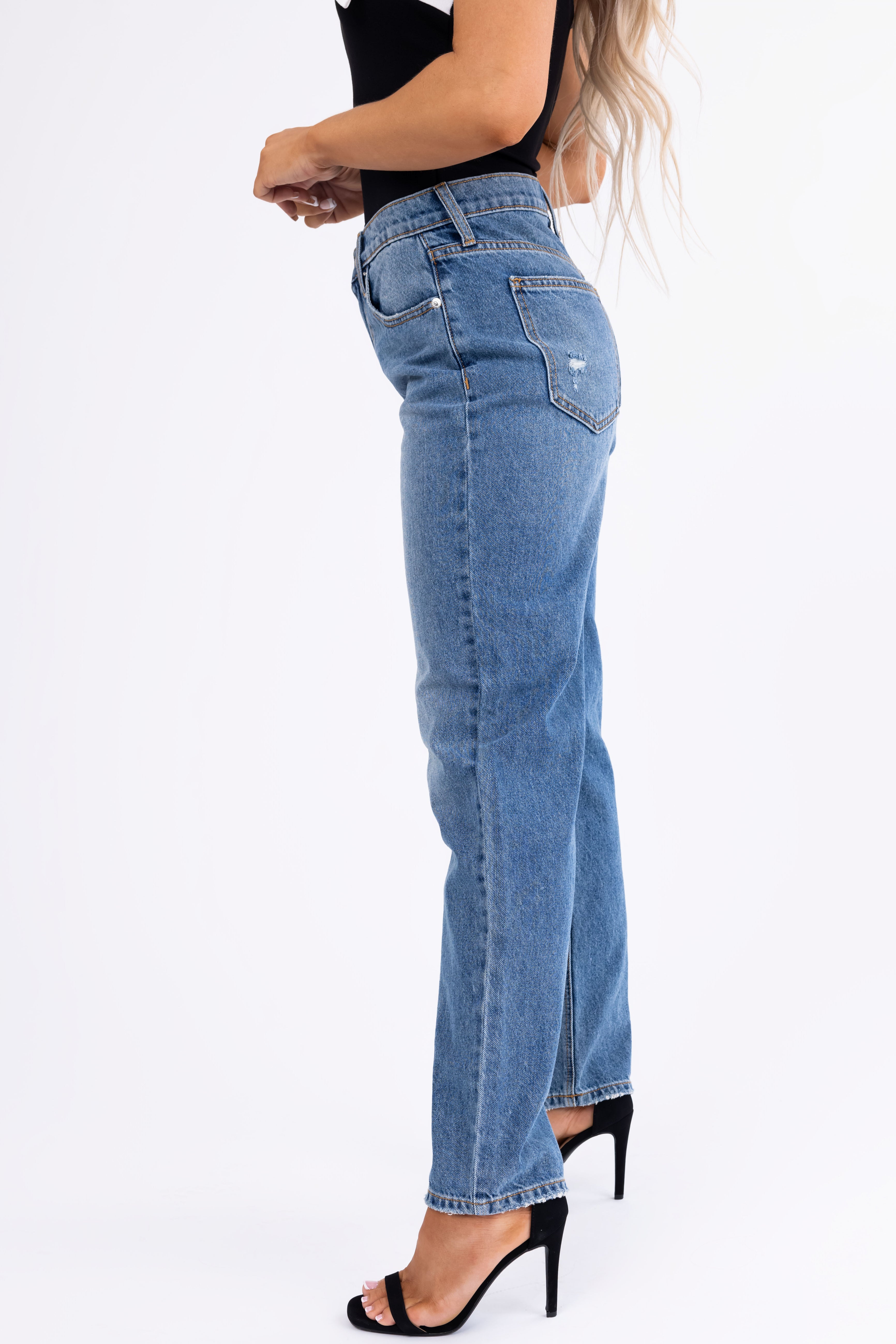 Sneak Peek Medium Wash Wide Leg Boyfriend Jeans