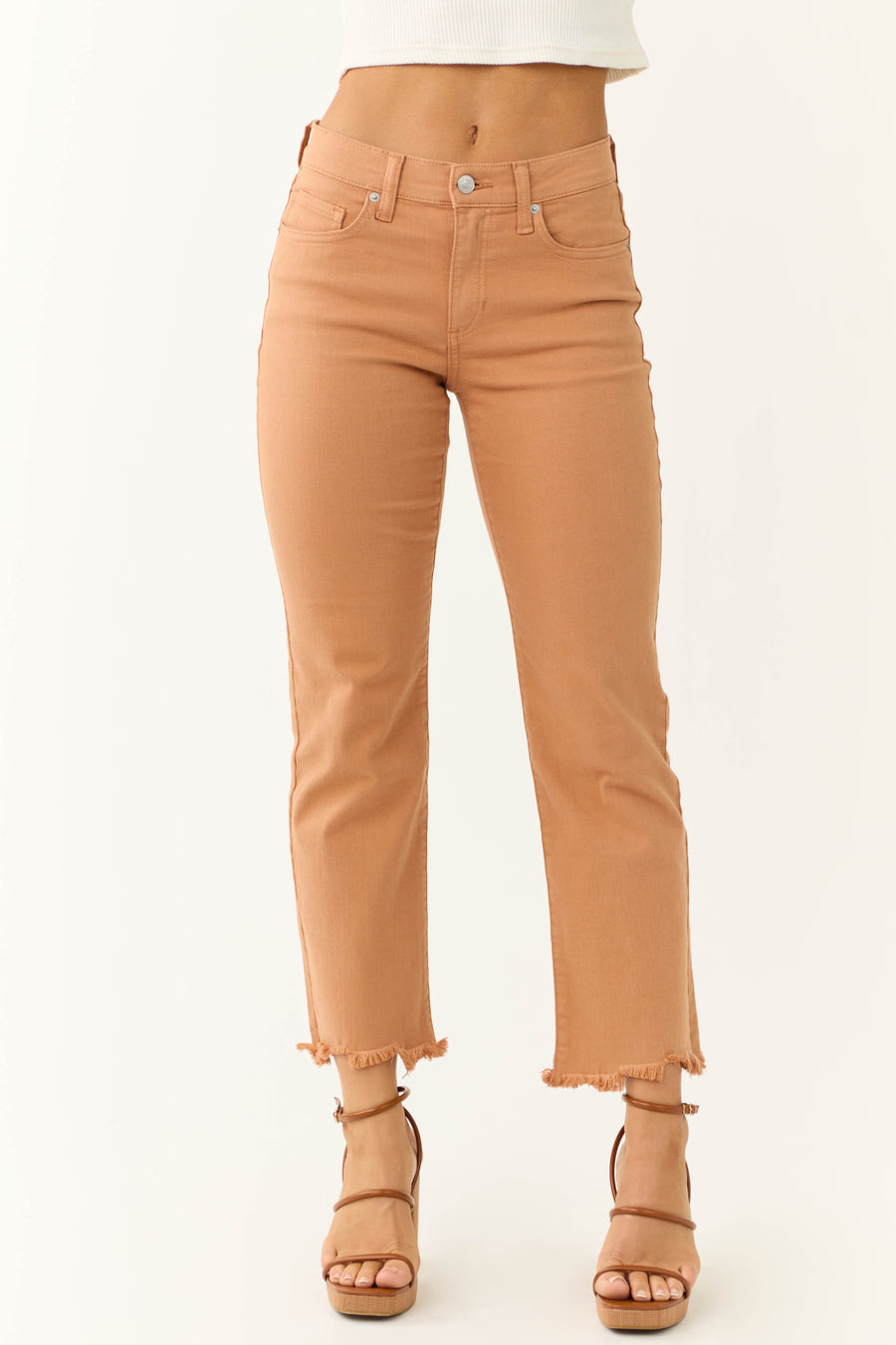 Sneak Peek Melon Mid Rise Frayed Hem Jeans