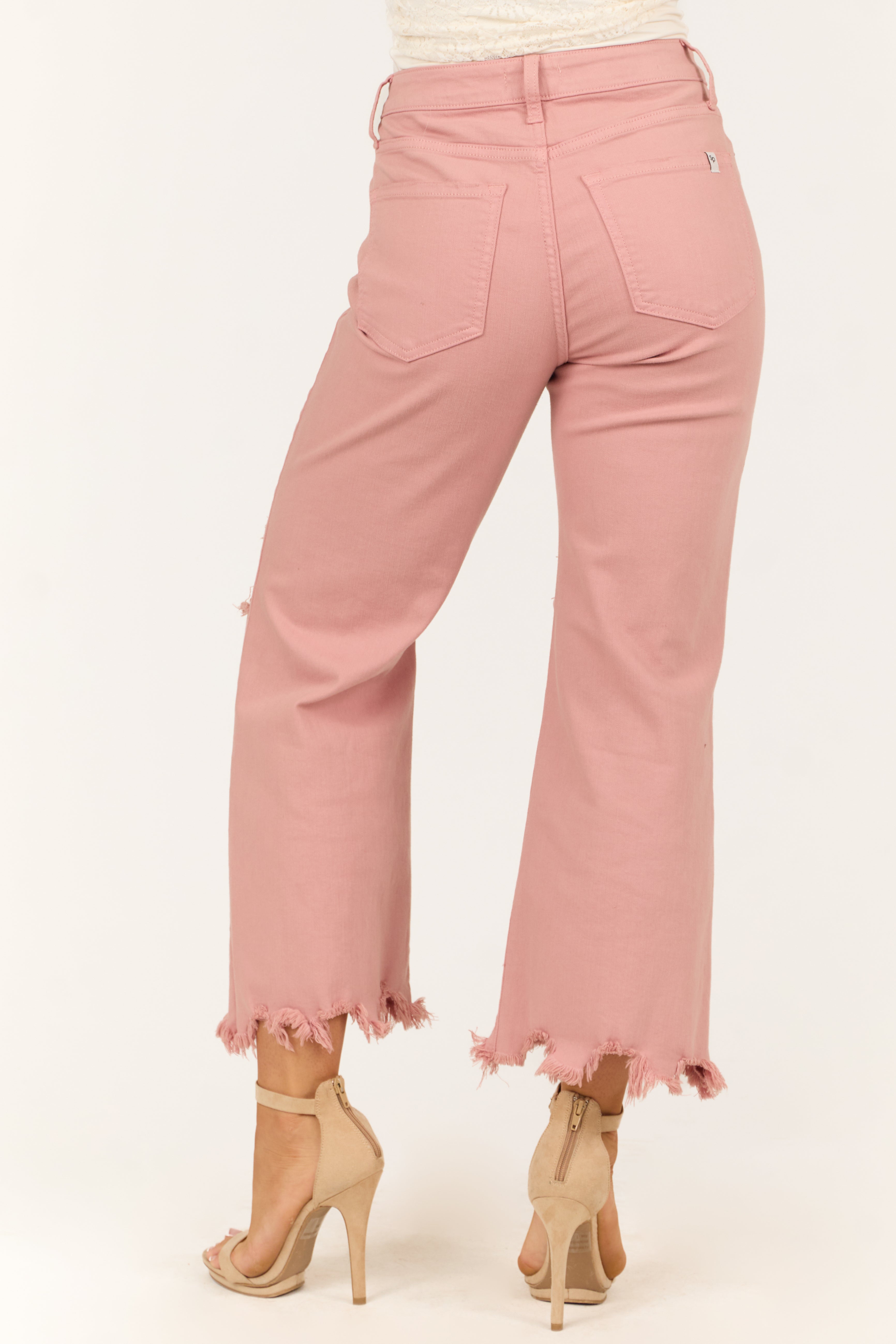 Sneak Peek Pale Coral Cropped Wide Leg Jeans