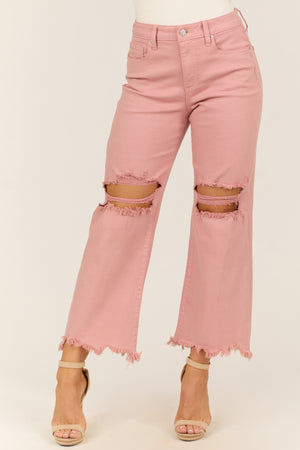 Sneak Peek Pale Coral Cropped Wide Leg Jeans