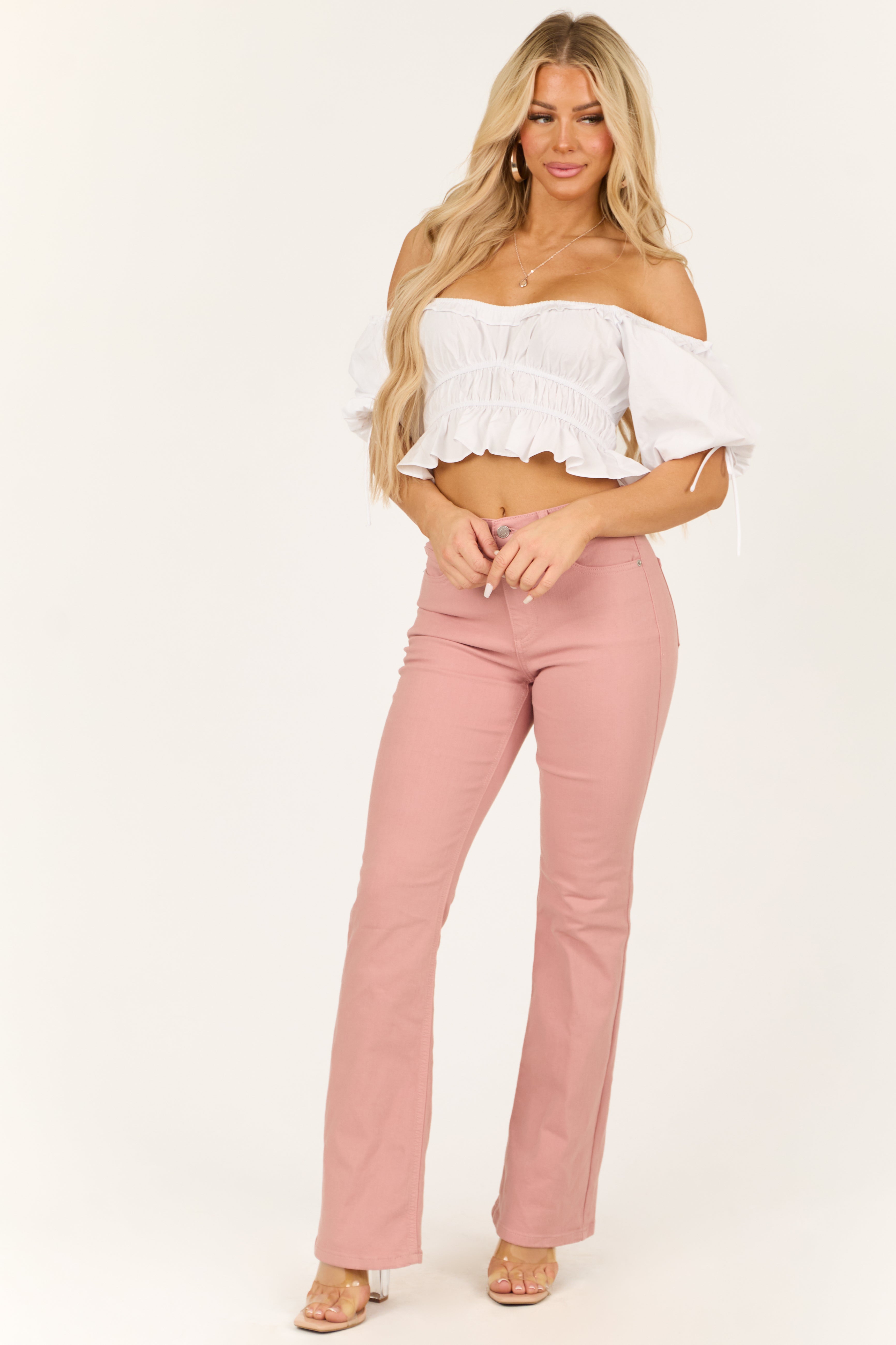 Sneak Peek Pale Coral High Rise Bootcut Jeans