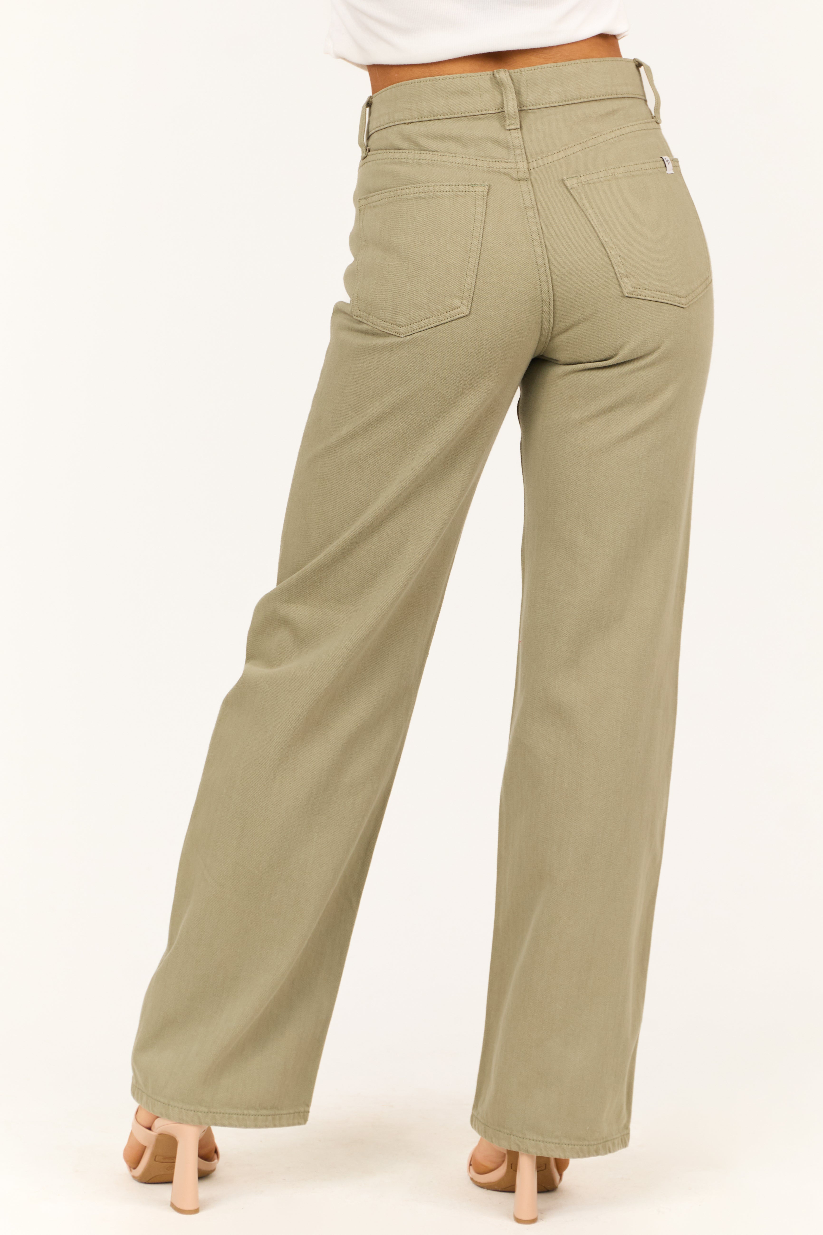 Sneak Peek Pale Olive High Rise Wide Leg Jeans