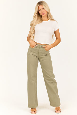 Sneak Peek Pale Olive High Rise Wide Leg Jeans