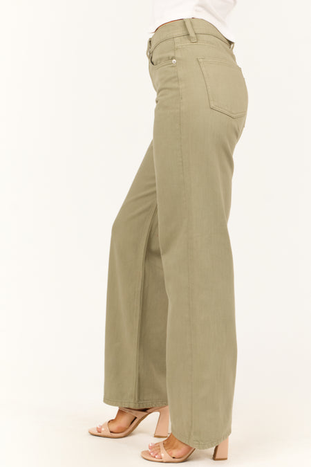 Sneak Peek Pale Olive High Rise Wide Leg Jeans