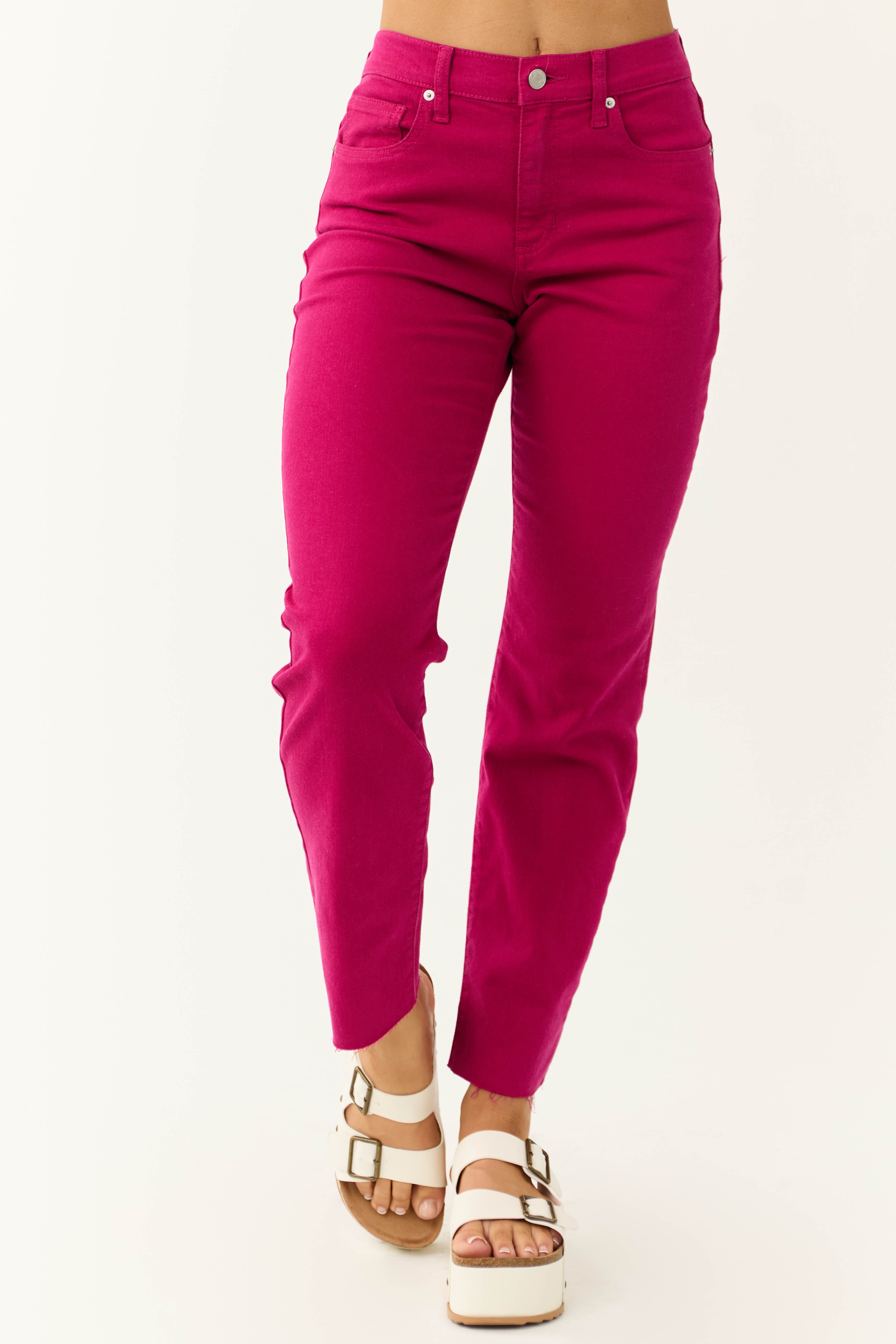 Sneak Peek Raspberry High Rise Raw Hem Jeans