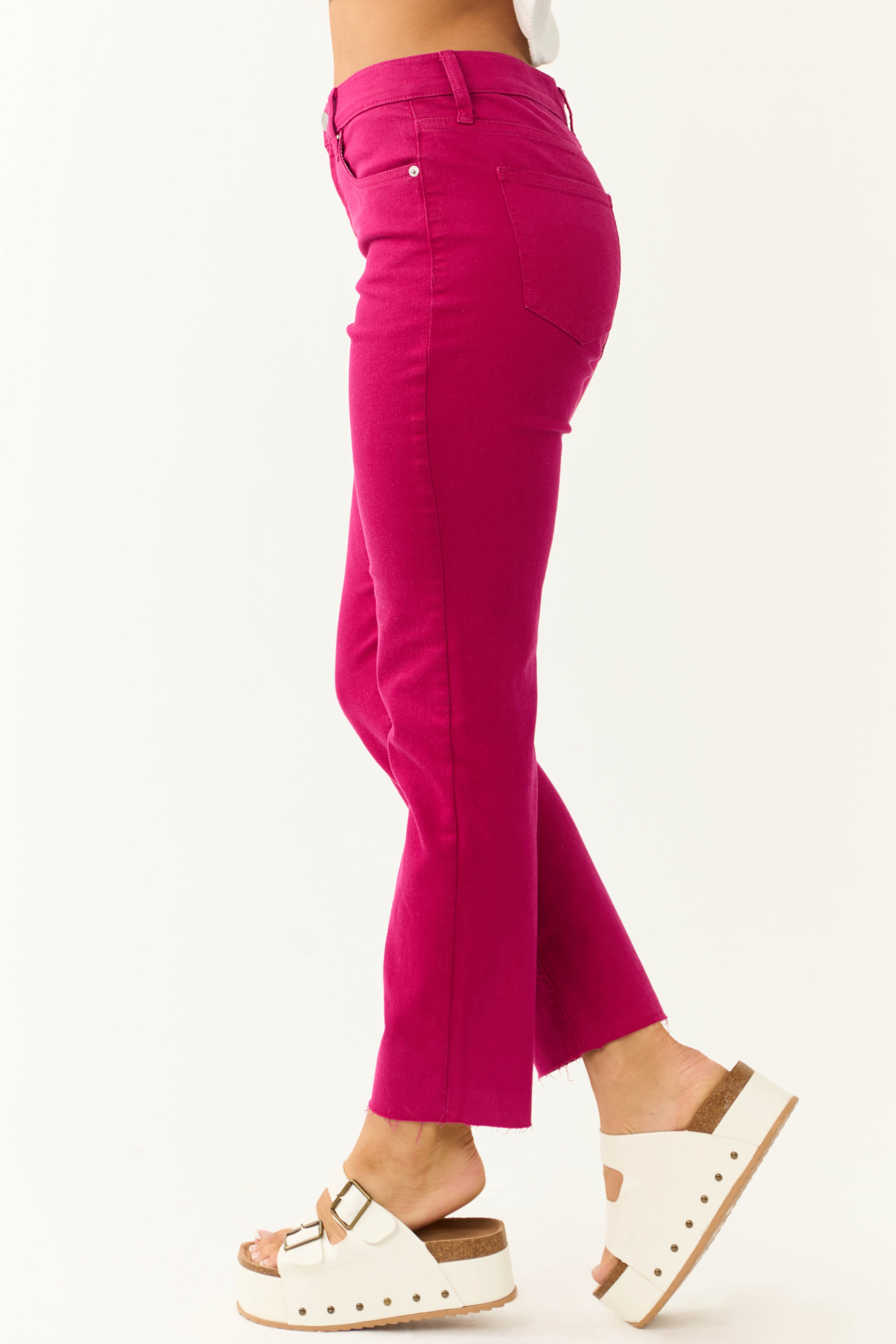 Sneak Peek Raspberry High Rise Raw Hem Jeans