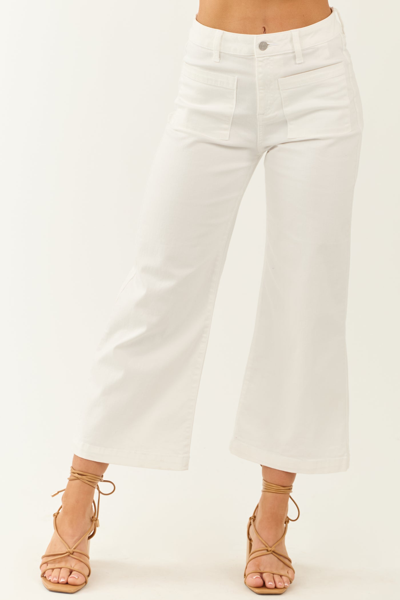 Sneak Peek White High Rise Stretchy Wide Leg Jeans