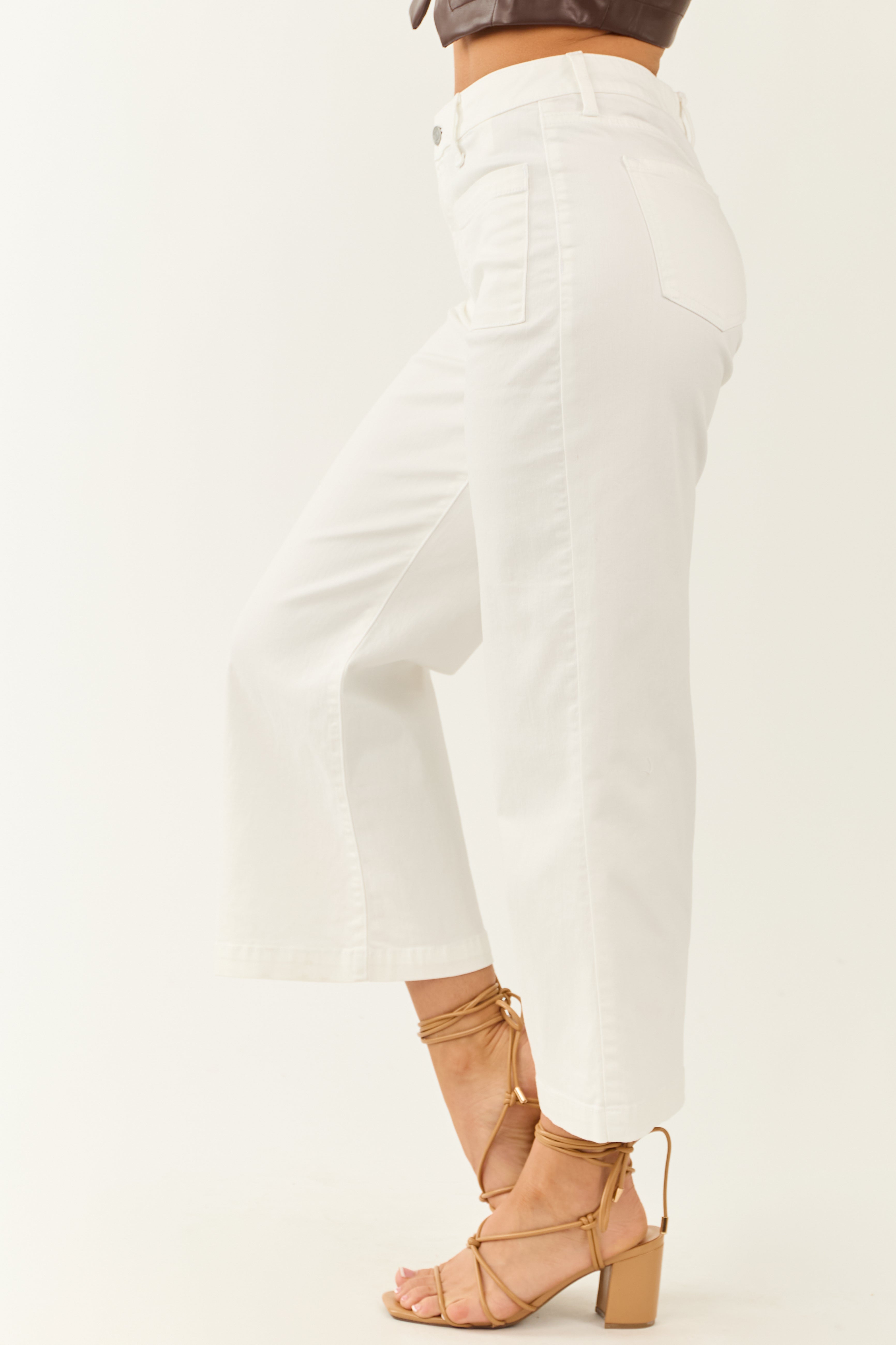 Sneak Peek White High Rise Stretchy Wide Leg Jeans